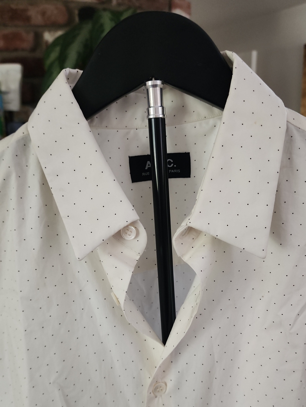 A.P.C. Cream Cotton Button-Up Shirt Subtle Dot Print Long Sleeve Women's Size S